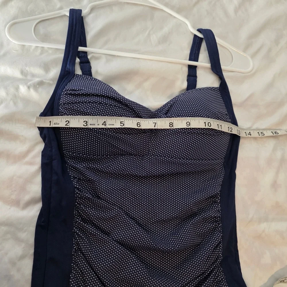 Niptuck Swim Womens One Piece Swimsuit Size 6 Navy Polka Dot Ruched Slimming
